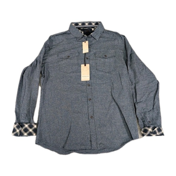 Nomad‎ By Craft+Flow Blue Patterned Flannel Button Up Shirt Men's Size M - Picture 1 of 9